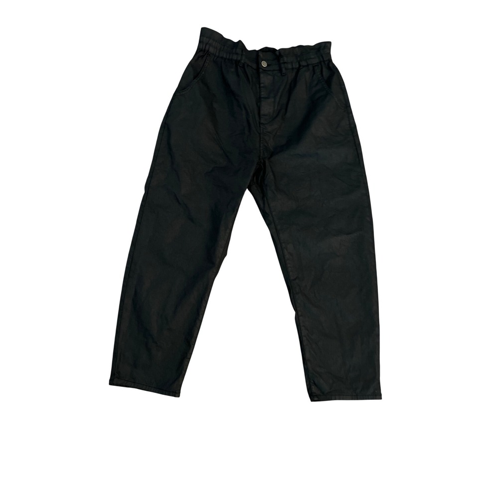 Zara Womens Black Coated wax High Waisted Paperbag Tapered Pants Size 12 EUR 44